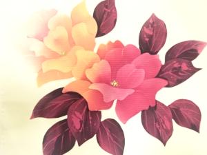 アンティーク　塩瀬　手描き　花模様名古屋帯